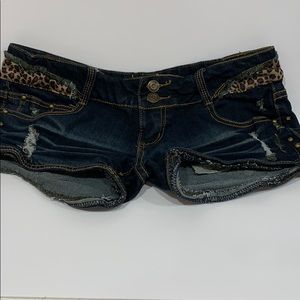 Distressed denim short shorts